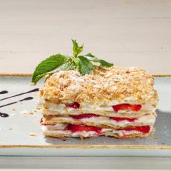 Berry Napolean with Graham Cracker Wafers and Strawberry Cream
